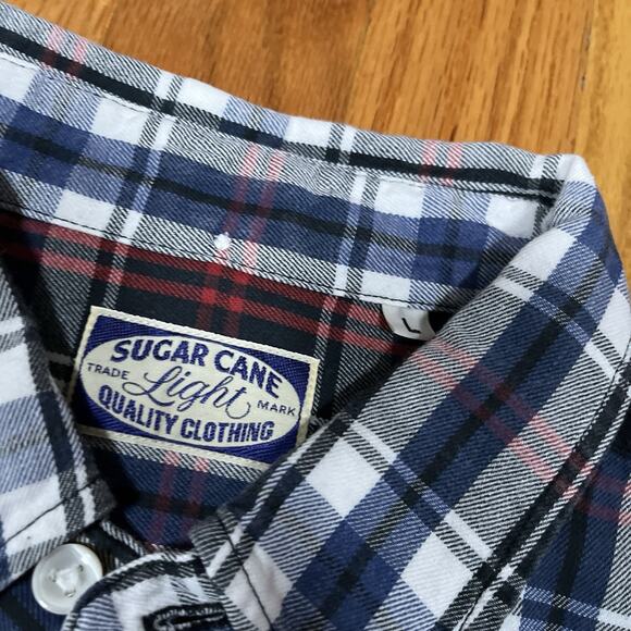 Sugar Cane Light Cotton Check Plaid Short Sleeve Shirt Blue Red Large Japan - Picture 4 of 11